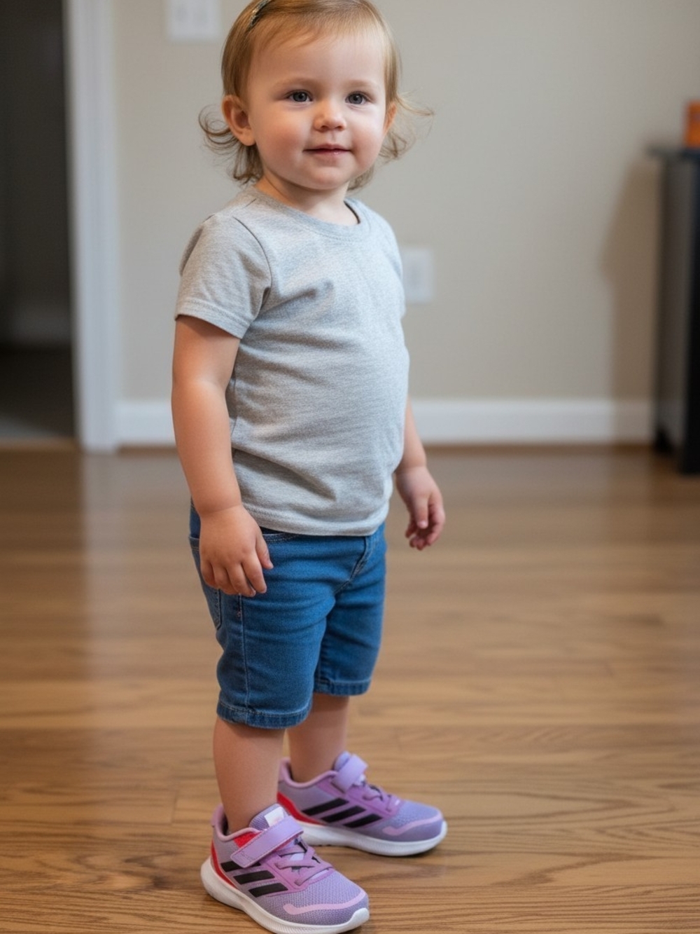 adidas Kids Pink and Purple Hook-and-Loop Athletic Sneakers